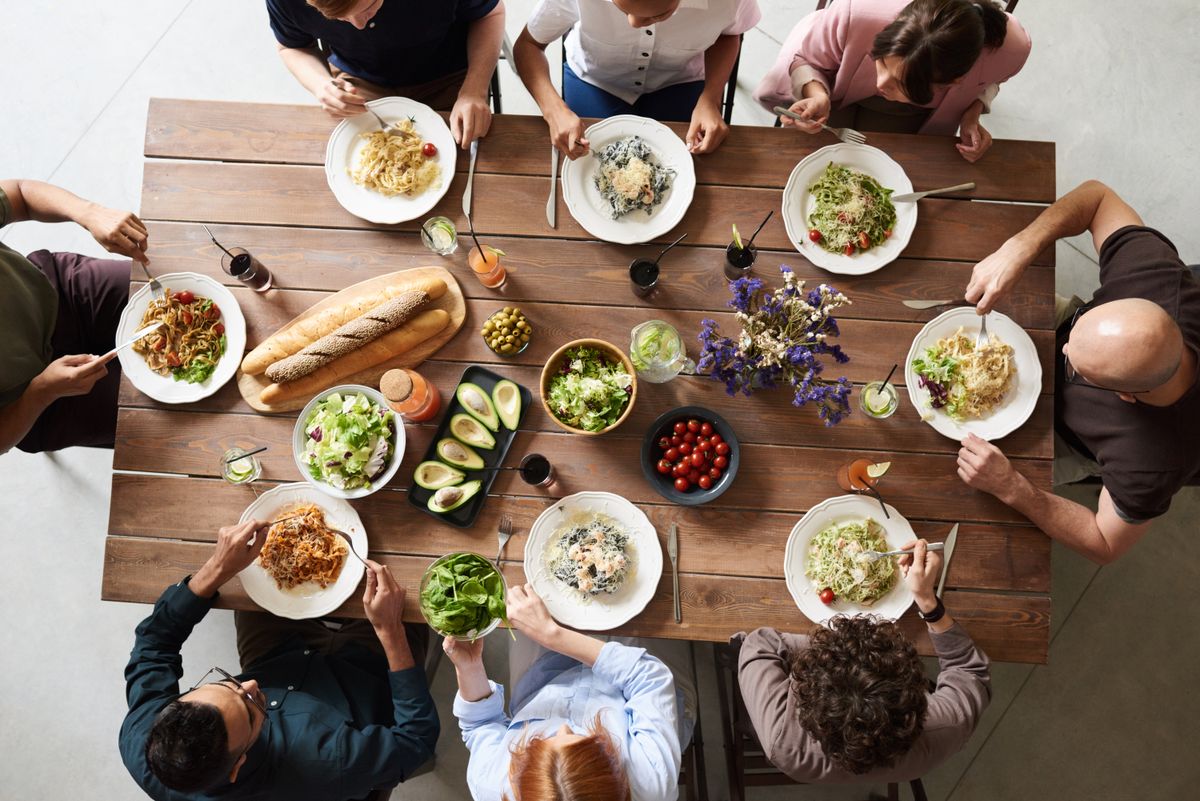 Friends around a full table