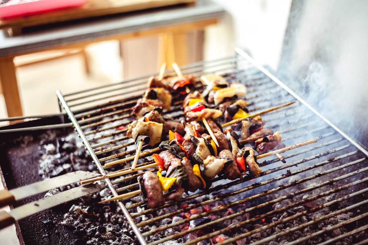 Shashluk skewers on the grill